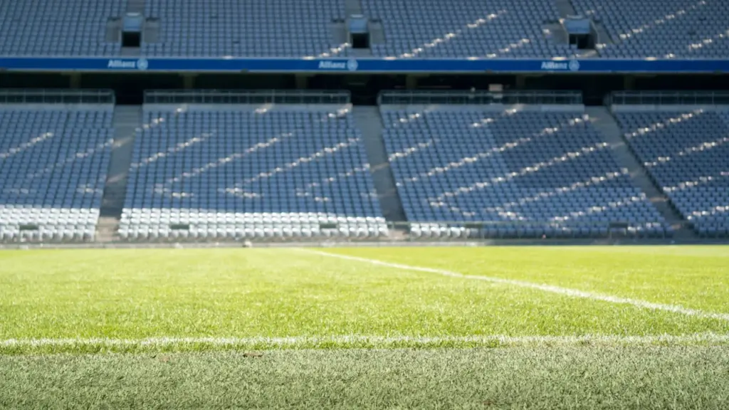 Die Allianz Arena in München bei Tageslicht mit Blick auf das Spielfeld.